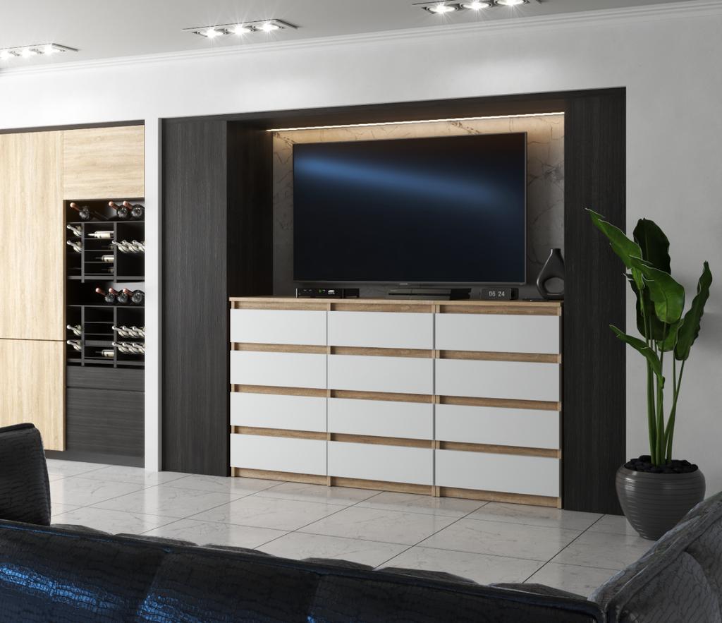 Chest of Drawers 12 Drawers Cabinet “HIT” 84 Sonoma Oak / Matte White