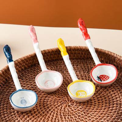 4 cucharas de cerámica para helado, cucharas de postre con mango extendido, para comer postres y helados, cucharas de diseño creativo