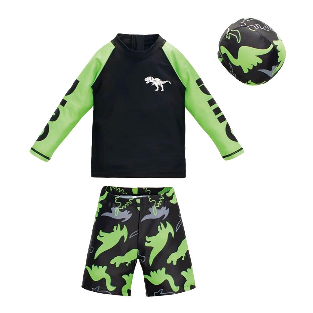 2026 Boys' Two-Piece Dinosaur Swimsuit Set – Long Sleeve, Sun-Protective, Breathable, Quick-Dry