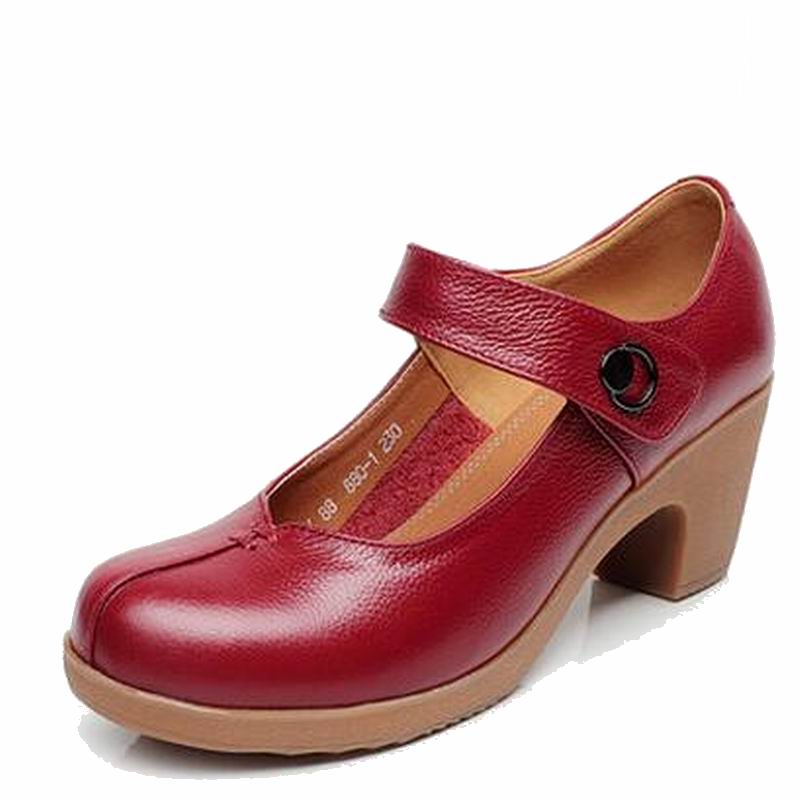 Fashion GKTINOO Spring Autumn Shoes Woman 2025 Genuine Leather Women Pumps Lady Leather Round Toe Platform Shallow Mouth Shoe Size 32-42
