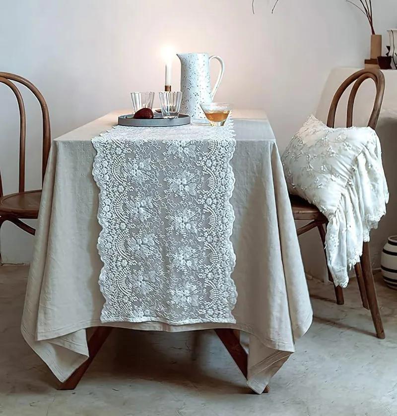 Vintage Lace Tablecloth French Romantic White Table Runners Home Restaurant Festival Dining Table Wedding Party Decoration