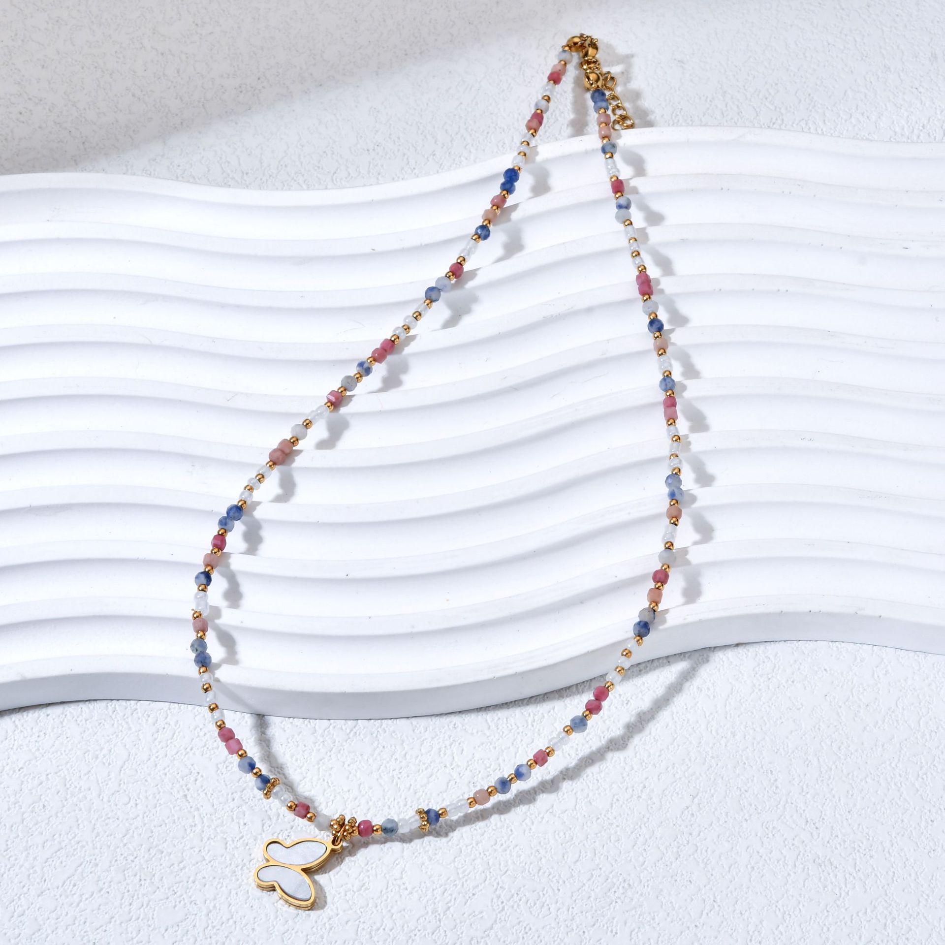 Colorful Beaded Butterfly Necklace: Red & Blue Stripes, Summer Exquisite Clavicle Accessory