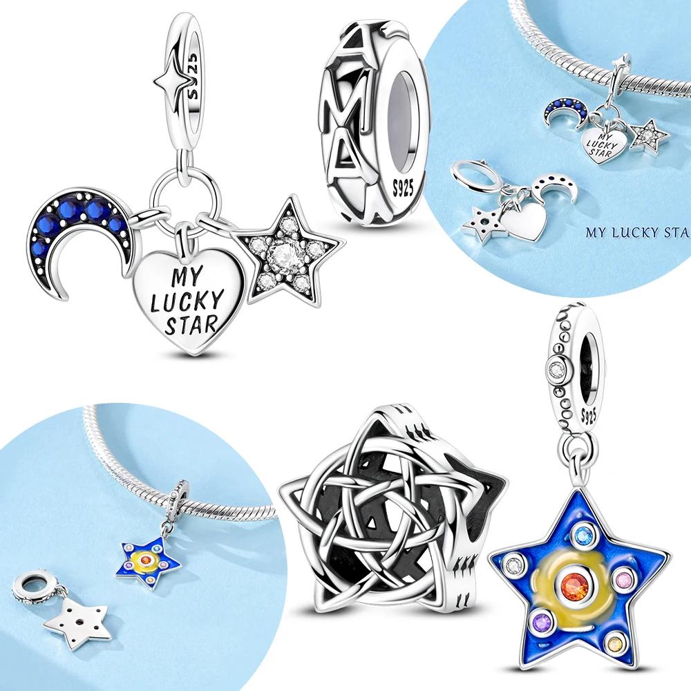 Original Copper Pure Copper Star Celtic Beaded Heart Blue Starry Night Pendant Beads Fit Bracelet Jewelry Accessory Gift