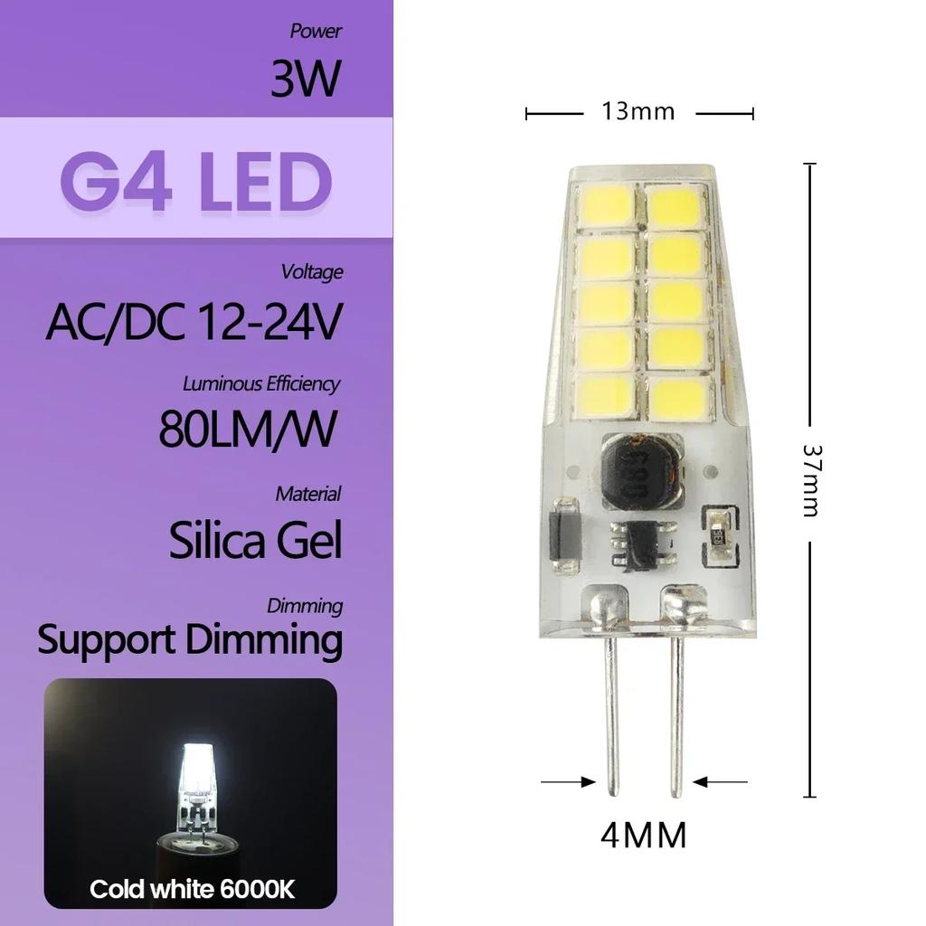 High Light LED MINI G4 AC DC 12V 24V Low Power 1.2W 1.4W 1.5W 2W 3W Efficiency Strobe Free for Crystal Chandelier Kitchen Toilet