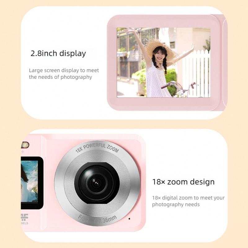 4K UHD 64MP Digital Camera Double Screen 18X Zooms Portable Camera for Students Travel Vloggings