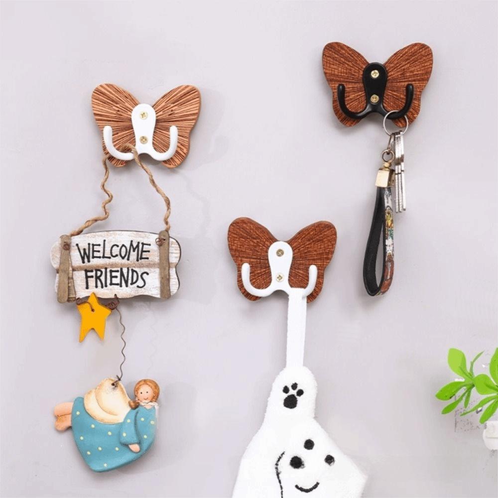 Butterfly Design Self-adhesive Coat Hanger Double Hook Hanging Key Holder Home Decoration