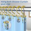 Shower Curtain Hooks Rings, Double Sided Shower Curtain Hooks Rust Proof for Bathroom Shower Rods Curta, Set of 12 Shower Hooks - Gold