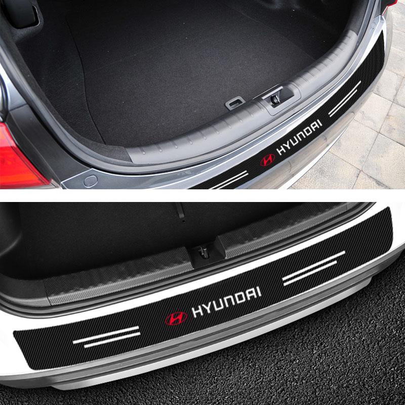 1pcs Carbon Fiber Car Trunk Rear Bumper Sticker Guard Plate Protector For Hyundai Logo IX35 Bayon Kona I30 ElantraSolaris Palisade
