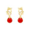 Year Of The Dragon Inlaid Zircon Pearl Earrings Chinese Style Red Earrings Chinese New Year Light Luxury High-End Earrings