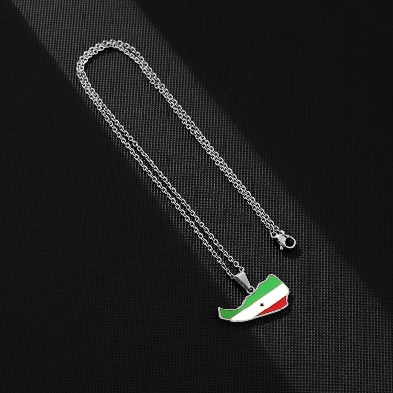 Stainless Steel Somaliland Map Pendant Retro Necklaces National Style Flag Map Dripping Oil Clavicle Chain Jewelry Gift