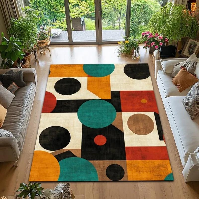 Mid Century Boho Rug Retro Geometric Pattern Area Rug Anti-slip Carpet for Home Living Room Bedroom Decor Sofa Table Large Rugs