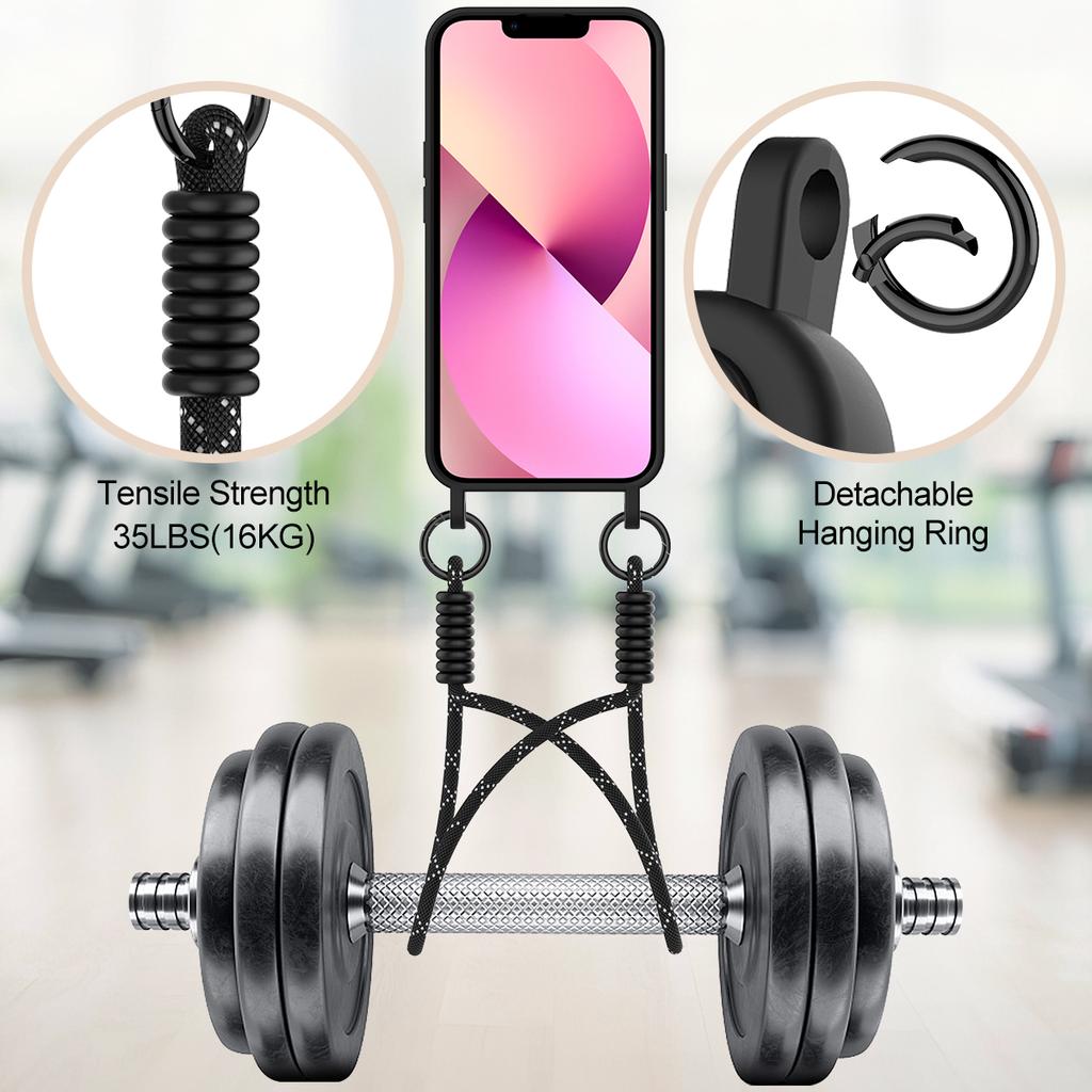 For iPhone 14 Plus/iPhone 15 Plus Liquid Silicone Case Phone Back Cover with Card Holder and Short Strap