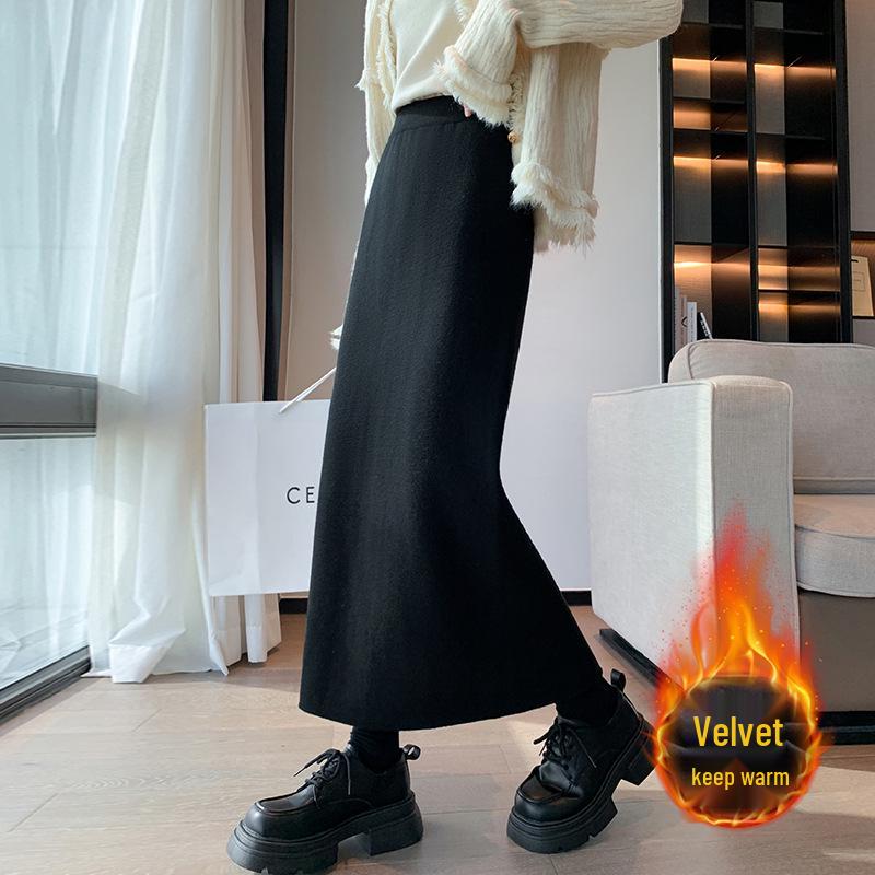 Women's High-Waisted Plus Velvet Slim-Fit Knit Midi Skirt (Petite, 2025).