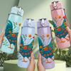 1PC Folk Colorful Rooster Print 750ml Color Plastic Sports Water Bottle Leakproof Flip Straw Lid Suitable for Sports Office Home Use