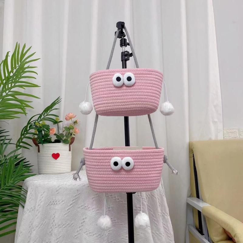 Wall-Mounted Cotton Thread Woven Storage Basket - Dormitory Room Shelf and Behind-Door Organizer