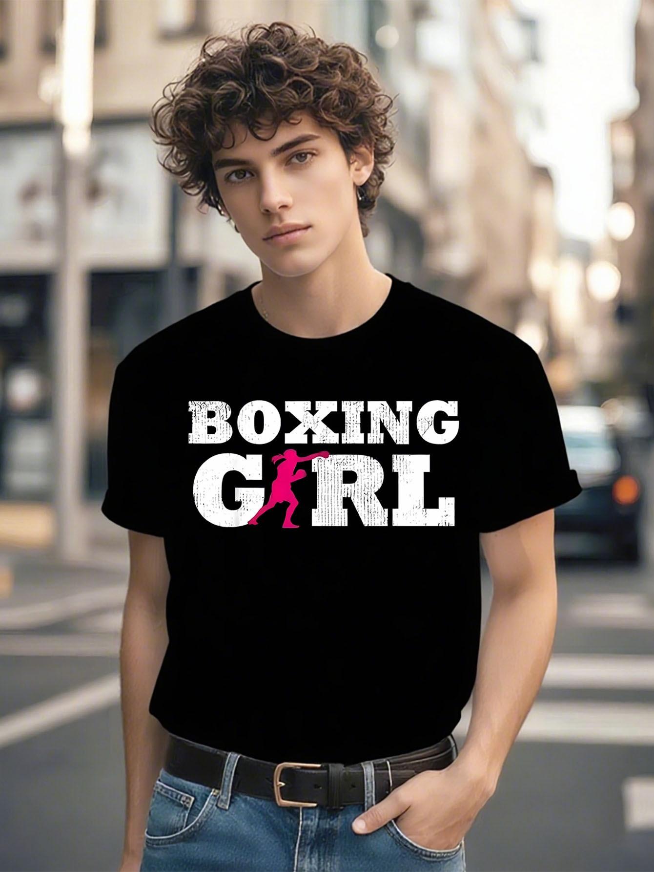 Boxing Girl Silhouette Print T-shirt - Unisex Cotton Blend Crew Neck Tee S