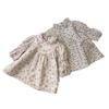 Spring Baby Girl Retro Court Princess Floral Dress with Flower Bud Collar.
