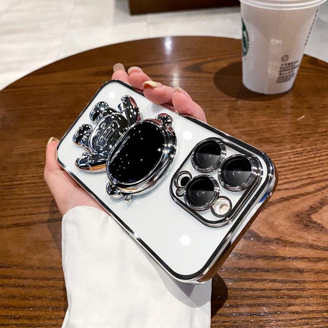 

Роскошный чехол для телефона с космонавтом для Iphone 11 12 13 14 Pro Max, защитное покрытие для объектива, силиконовая подставка для телефона, чехол-держатель, принципиально For iPhone 14 серебряный