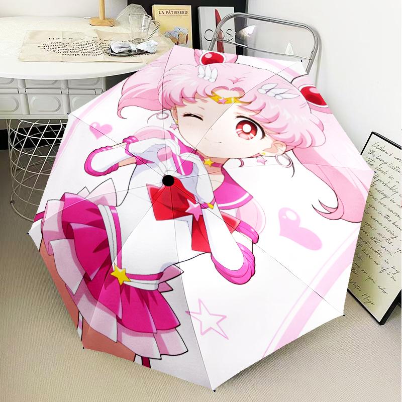 Pink Heart Puella Magi Umbrella Folding Umbrella, Automatic Umbrella 8-Frame for Travel, Camping Use Gift for Halloween Christmas