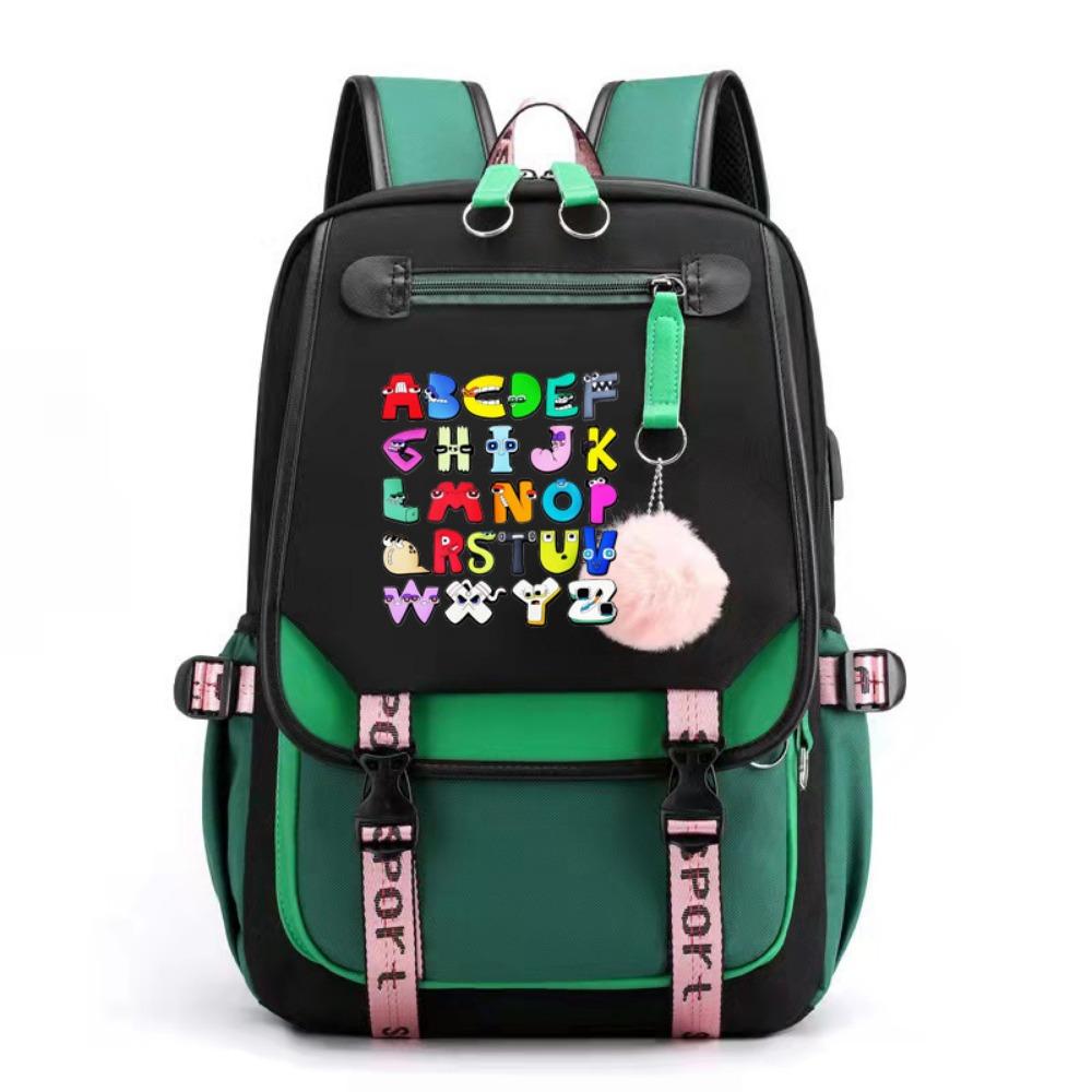 

Game Alphabet Legend Backpack Teen School Bag USB Computer Bag Men s and Women s 305 hairball зелёный