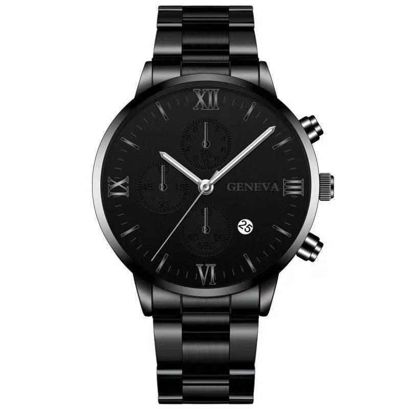 Wis Steel Strap Watch, Men'S Stainless Steel Three-Eye Calendar Quartz Alloy Watch