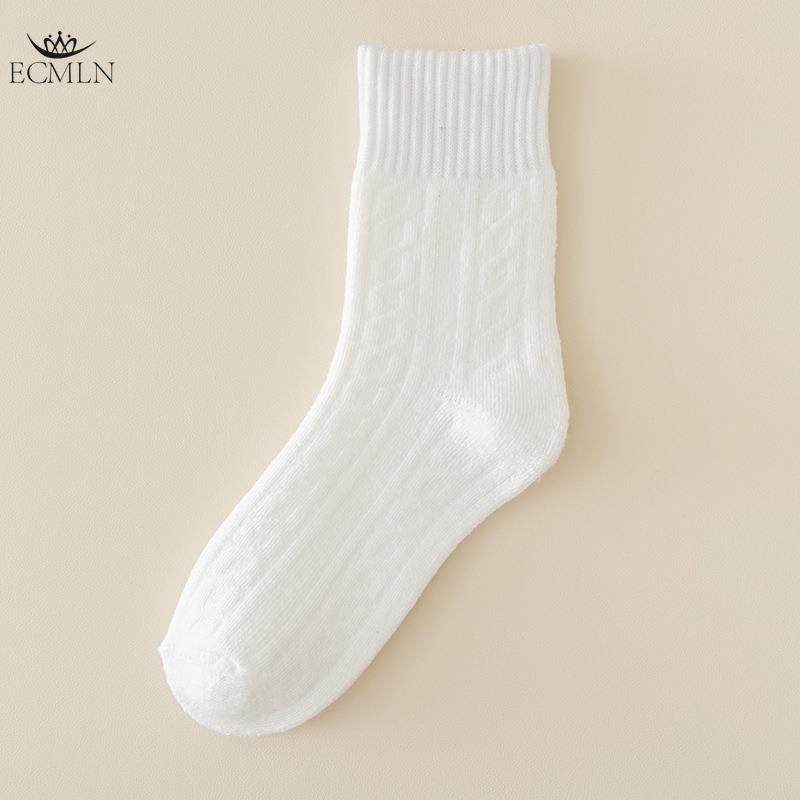 Women's Mid-tube Socks Autumn and Winter Thick Warm Terry Socks Retro Hemp Pattern Solid Color Women's Socks