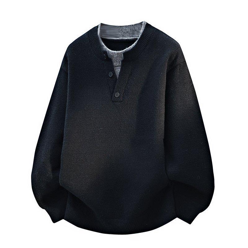 Мужской свободный повседневный красный вязаный свитер-хенли - Осенне-зимний тренд 2XL