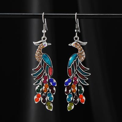 New Chinese Retro Ethnic Style Peacock Painted Earrings Exquisite Diamond-encrusted Long Fringed Earrings High-end Earrings Women