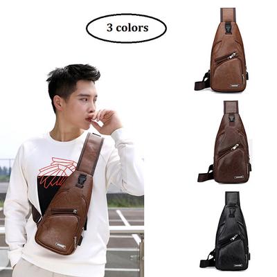 PU Leather Sling Bag Casual USB Charging Bag MenS Chest Bag Waterproof Messenger Bag Bag
