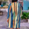 Women Plus Size V Neck Long Sleeve White Blue Printed Fitted Straight Dress