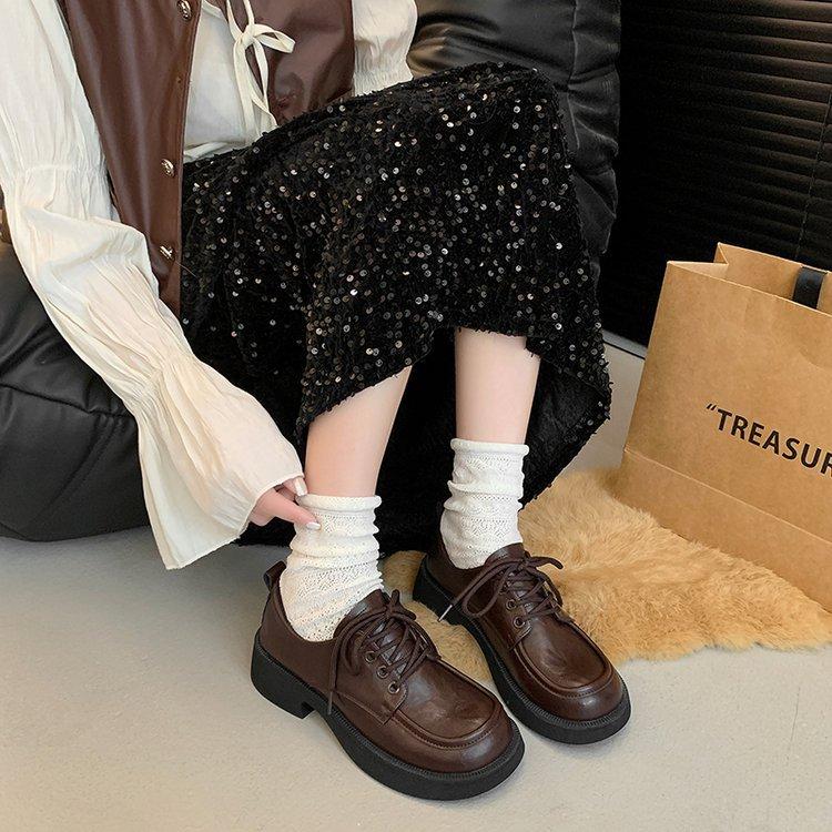 Leather platform British style lace-up small leather shoes women's shoes autumn 2025 new loafers college style shoes
