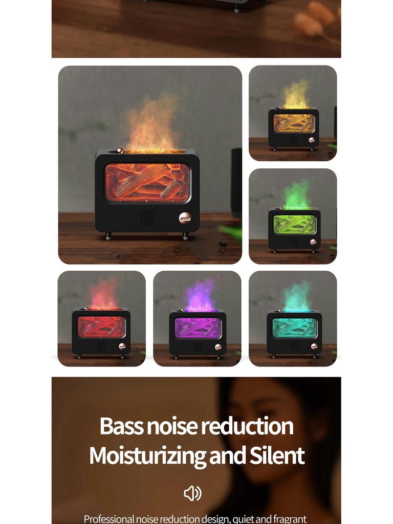 Bluetooth Flame Aroma Diffuser Humidifier - Colorful Spray, Large Desktop Fireplace Design