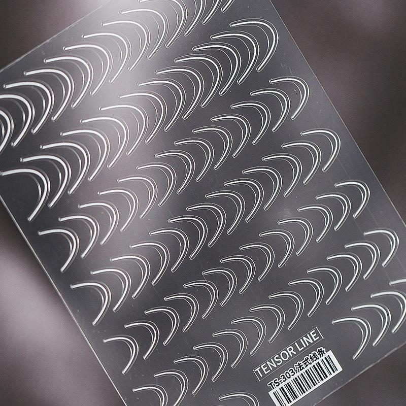 Abstract Silver 5D Nail Art Sticker Elegant French Curve Asymmetric Line Fragments Modern Artistic Self Adhesive Manicure Decal