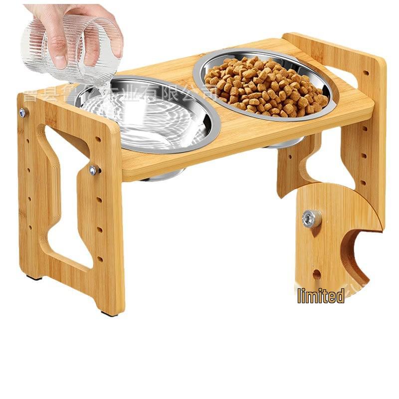 Adjustable Bamboo Dog Bowl Stand