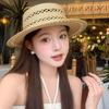 French Hollow Flat Top Straw Hat Children's Summer Breathable Sunshade Sunscreen Hat Straw Vacation Wind Seaside Beach Hat