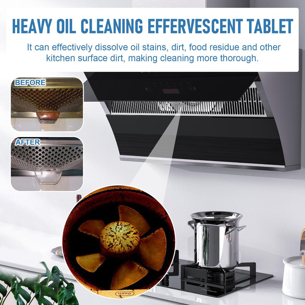 Kitchen Cleaning Tablet Oil Stain Removal Effervescent Tablet Descaling Agent Grease Remover Cleaning For Grill Stove Range Hood