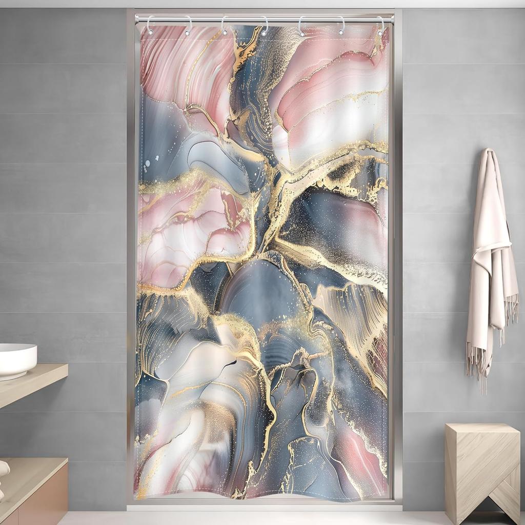 Navy Blue Pink Rose Gold Marble Abstract Shower Curtain for Bathroom Decor Modern Purple Marble Ombre Luxury Texture Geometric