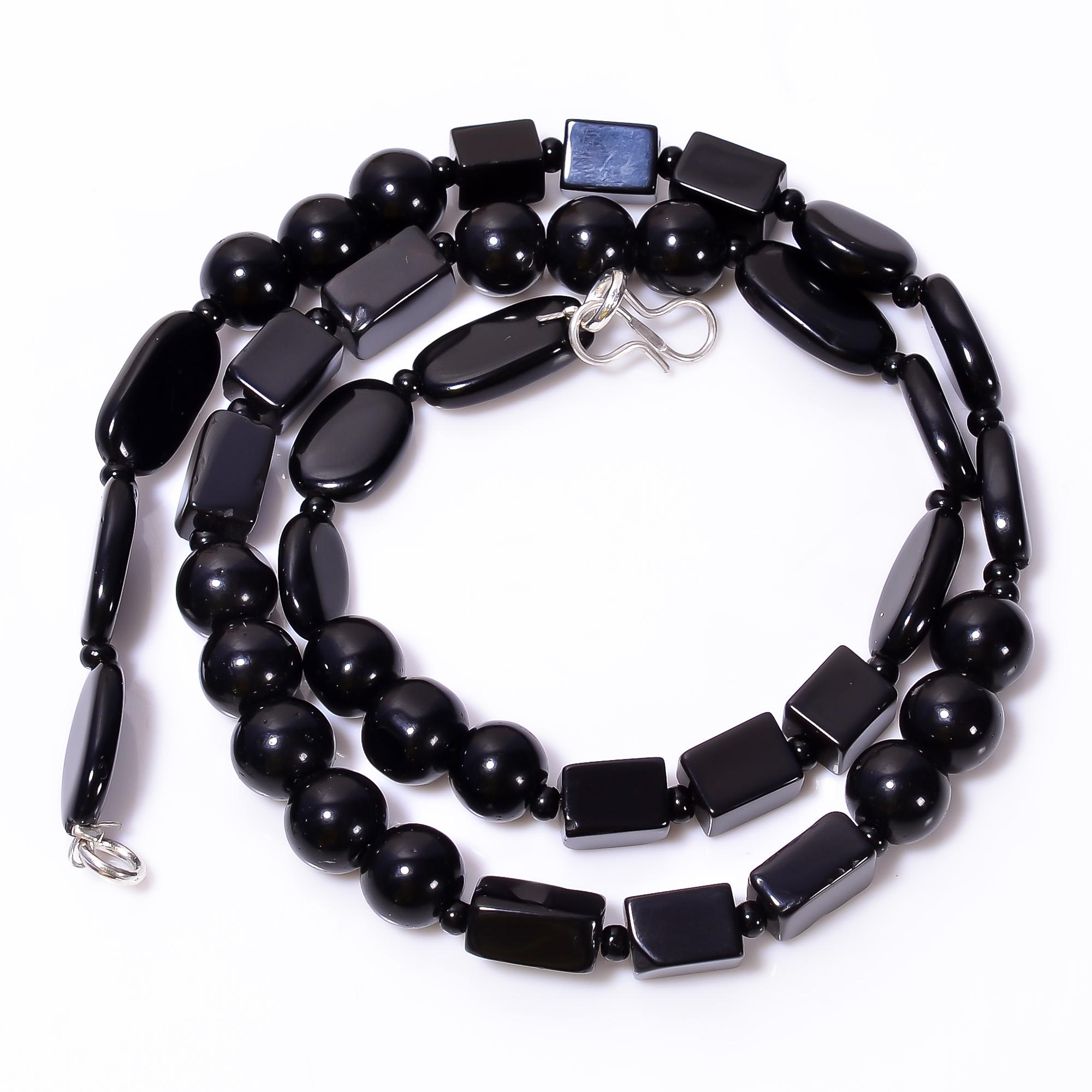 

AAA 100% Natural Black Onyx Mix Shape Gemstone Smooth Beads Necklace 8-15mm 18 UB-8649