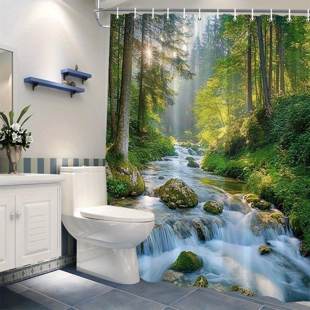 Waterfall Serenity Shower Curtain - Various Styles Of Bathroom Decoration, Passionate About Green Nature And The Dawn Of Dawn
