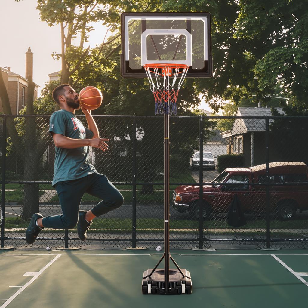 Basketballkorb mit Rädern 83x55cm Brett, Verstellbare Korbböhe 156 bis 210 cm, Basketballsystem für Jugendliche, für den Außenbereich