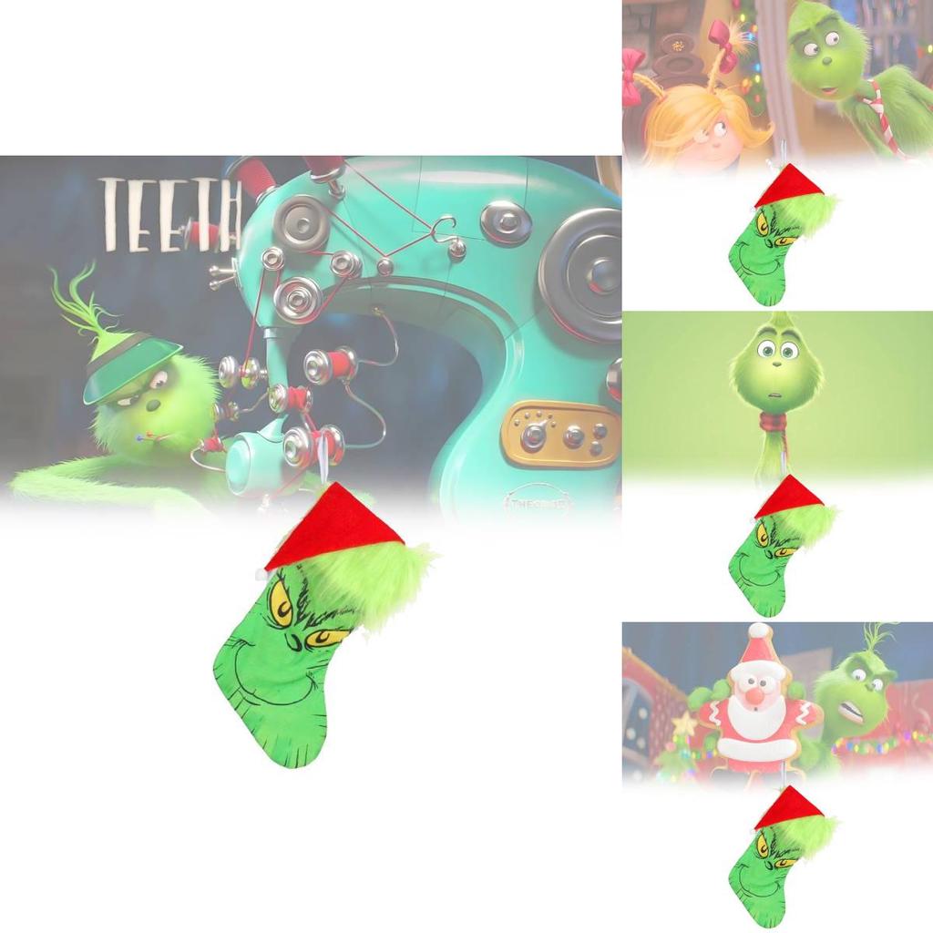 Grinch Green Christmas Stocking Adorable Plush Glow In The Dark Candy Bag Decoration