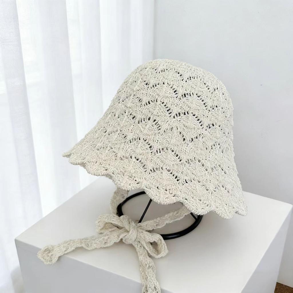 Early spring new hollow knitted bucket hat mesh thin sunshade sunscreen basin hat shows small face