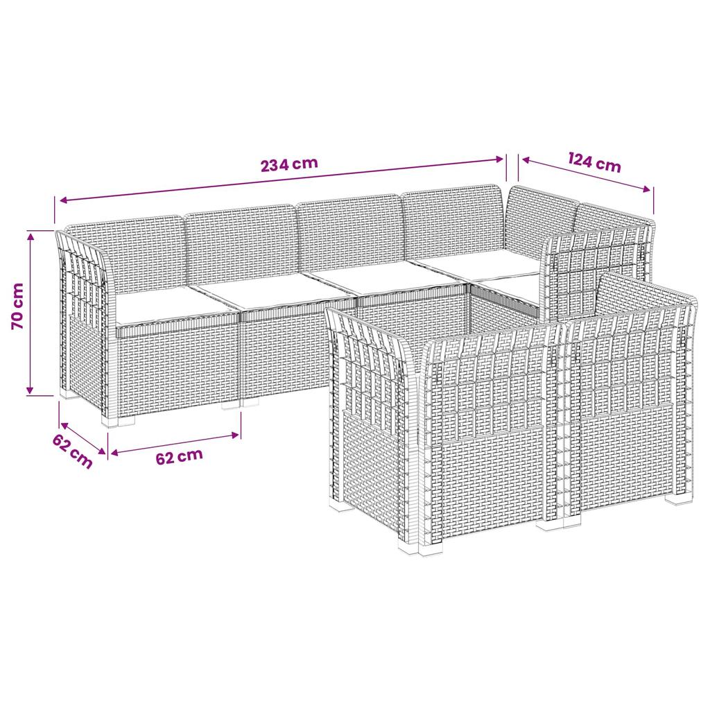 7 Seater Garden Sofa with Cushions Rattan Look PP Anthracite
