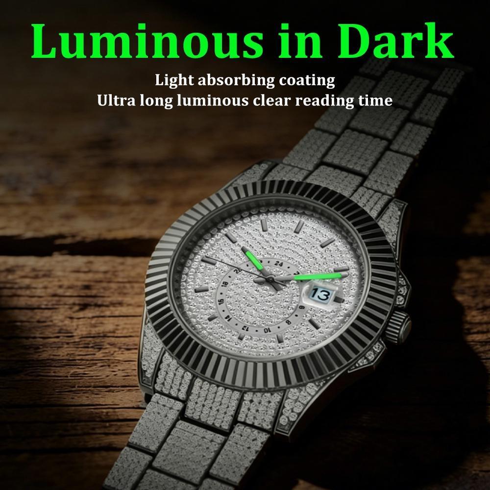 Mens Full Diamond Luxury Quartz Watch Zinc Alloy Band Luminous Hands Casual Business Dress Wristwatch