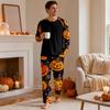 Herren Halloween Pyjama-Set mit langärmeligem Oberteil und langer Hose, lässig, bequem, Nachtwäsche