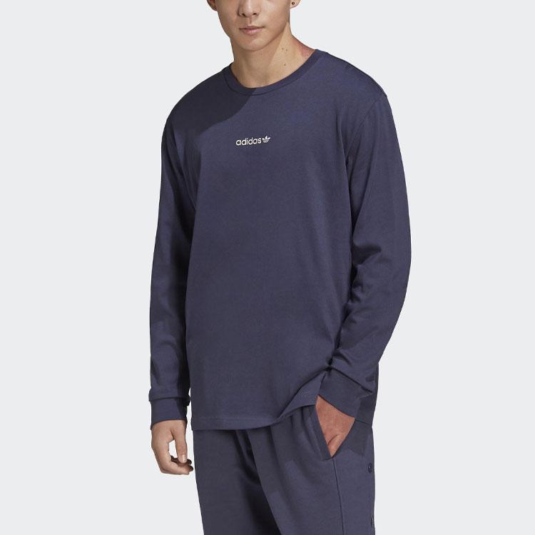 Adidas Originals Clover Logo Print Crew Neck Long Sleeve T-Shirt Men Tops Blue HN0390