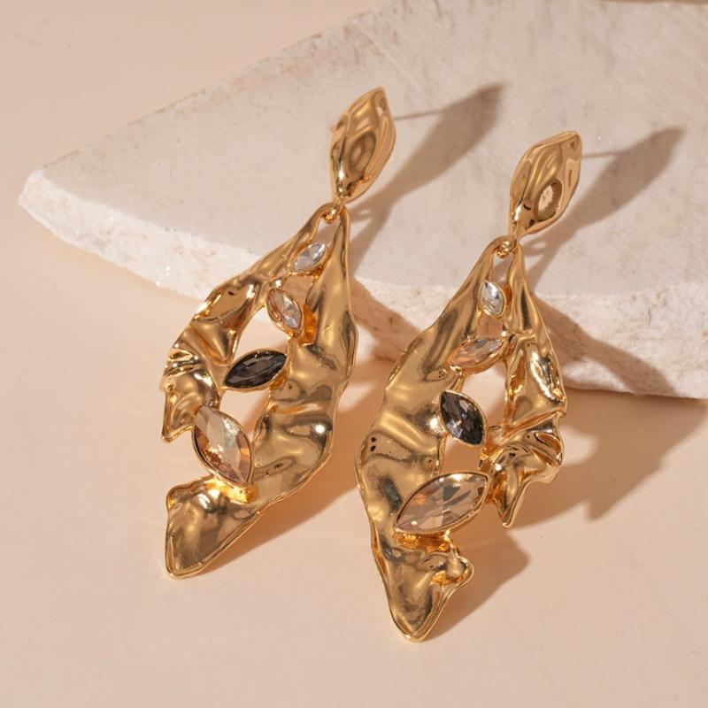 European and American Fashion Pleated Irregular Pendant Earrings, Women s Personalized Trendy Zircon Accessories