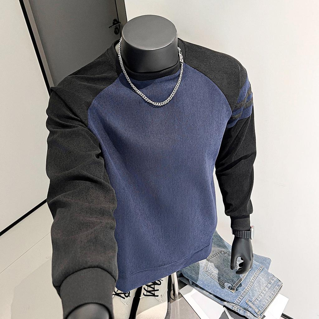 Pullover bottoming shirt men's 2025 fashion color matching crew neck sweater men's versatile striped knitted sweater
