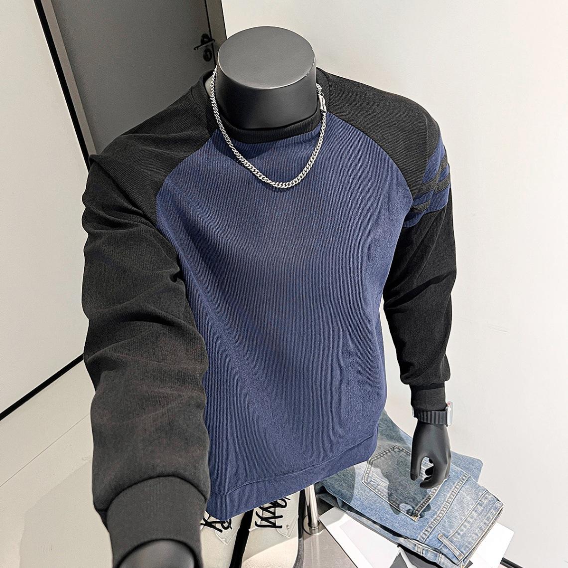 

Pullover bottoming shirt men s 2025 fashion color matching crew neck sweater men s versatile striped knitted sweater XXXL королівський синій колір