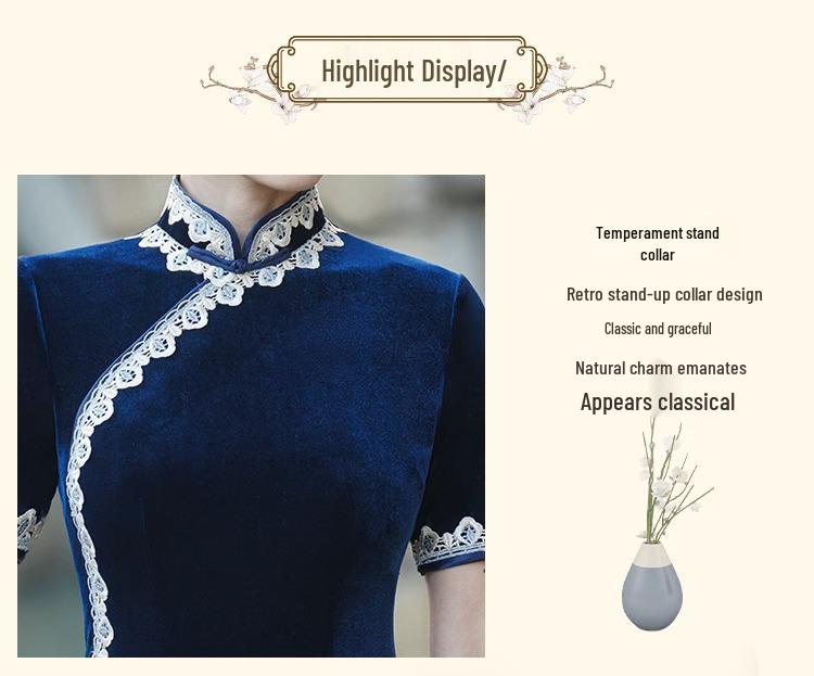 Elegant Velvet Cheongsam: 2026 Long Skirt Model for Fashion Shows & Stage Performances